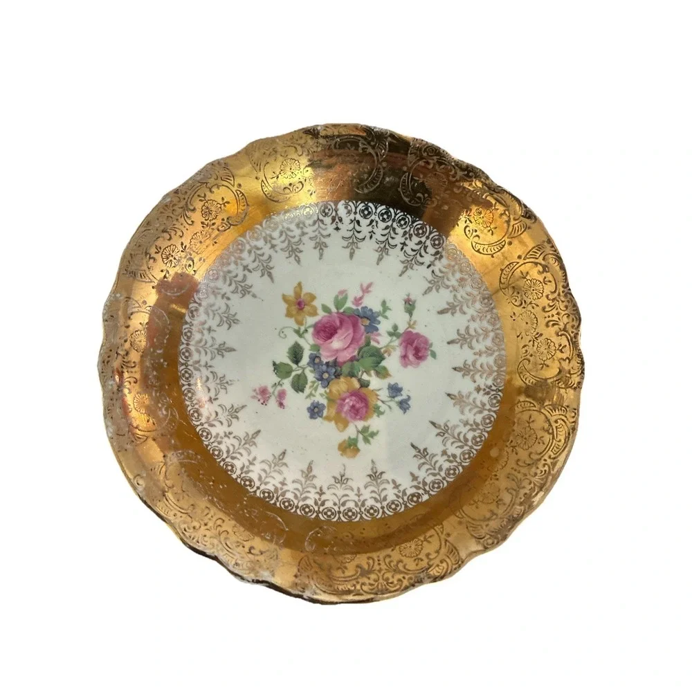 Vintage Vogue Gold Filigree Saucer White Floral 22k Gold Homer Laughlin (5)
